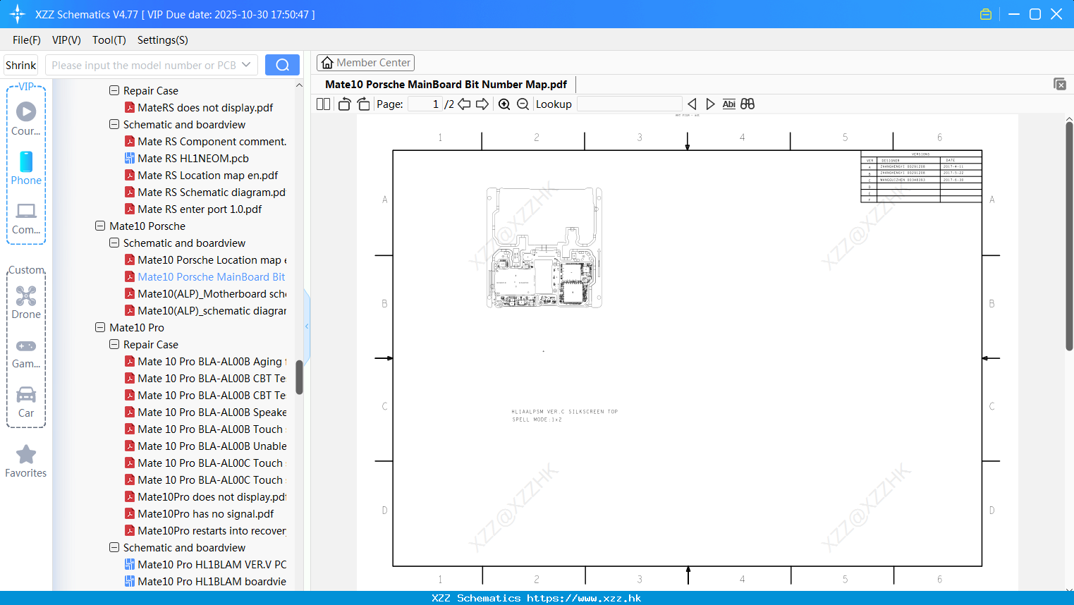Huawei Mate10 Porsche MainBoard Bit Number Map